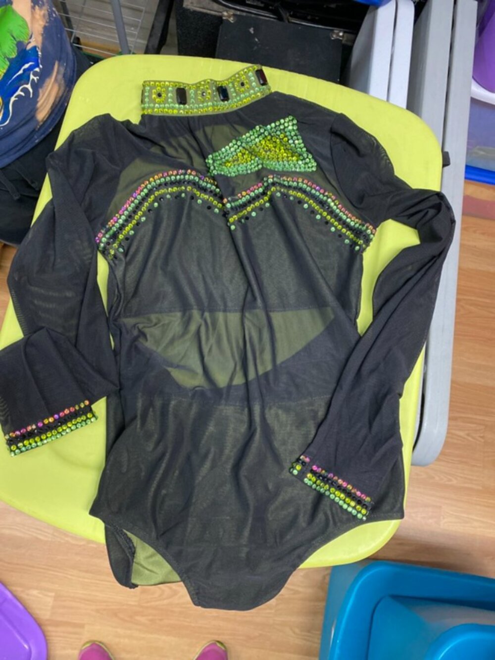 New Long Sleeve Sequined Dance Leotard, Medium Adult, Glamour